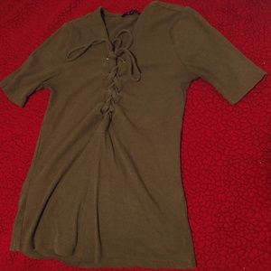 Forever 21 Olive Lace-up Shirt